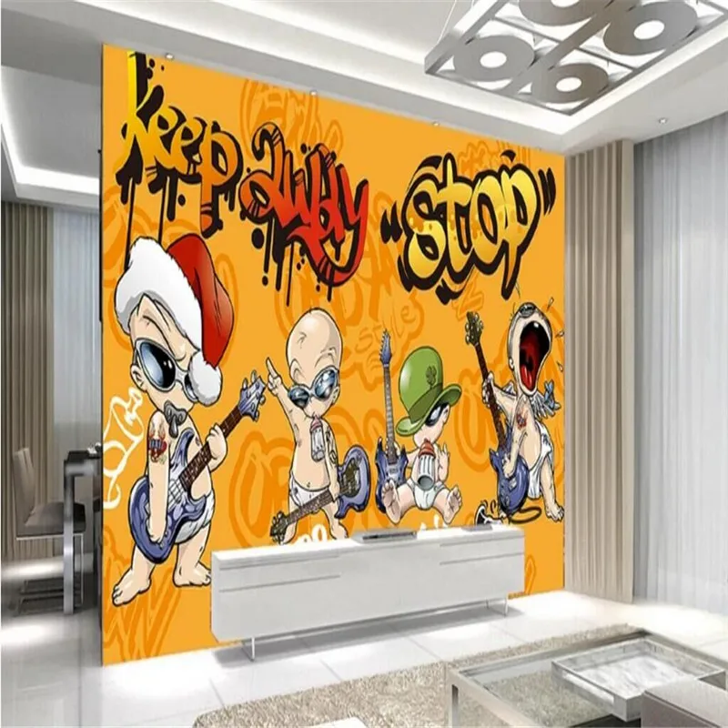 Hip-hop electronic music character cartoon background wall, specializing in the production of wallpaper murals