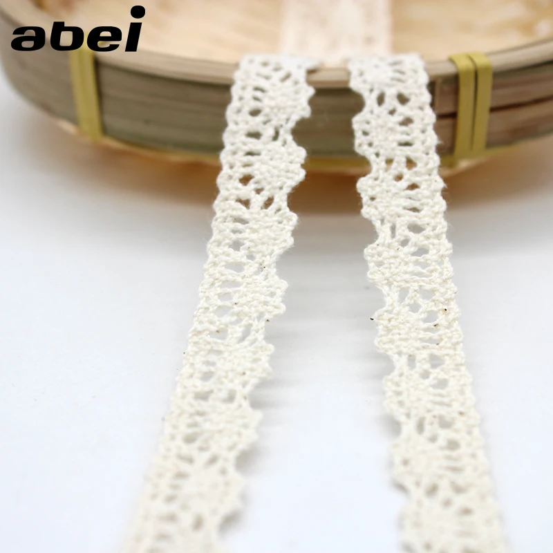 10yards/Lot 1.3cm Embroidered Cotton Lace Trims Beige Ribbon Curtain Sweater Tablecover Fabric Edge Wrap Garment Accessories