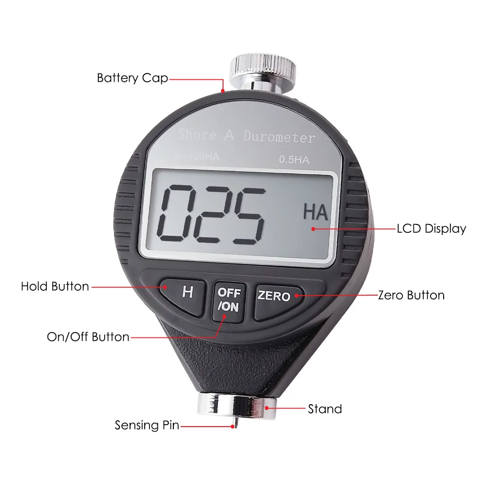 Portatile Palmare Shore A di Digital Display LCD Durezza del Tester del tester Durometro 0 ~ 100HA Quadrante Bilancia Rubber Tire Zero Impostazione