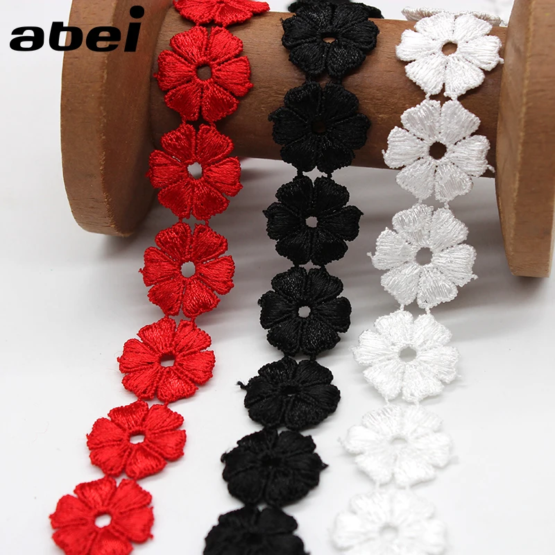 2Yards/Lot 2.3cm Polyester Flower Lace Trims White Black Red Ribbon DIY Necklace Ornaments Underwear Wedding Clothes Accessories