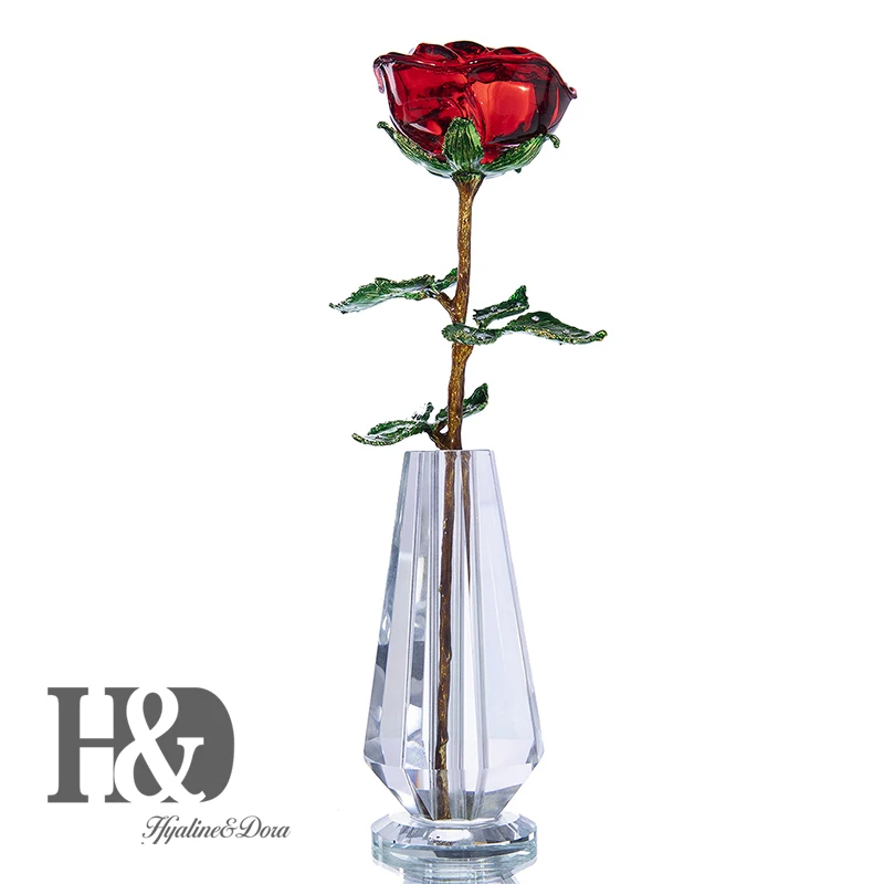 

H&D Crystal Rose Flower for Crystal Anniversary,Romantic Love Gift for Girlfriend Christmas Birthday with Crystal Vase Decor