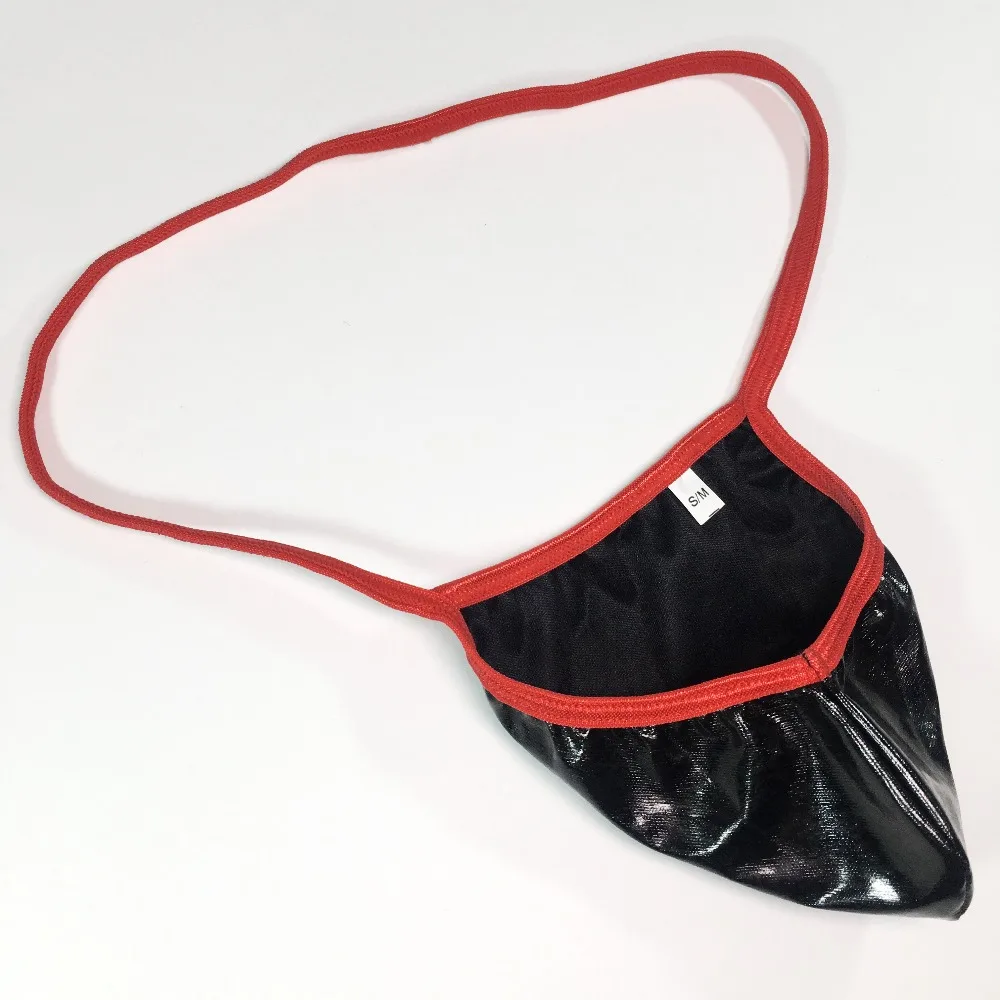 G524V Mens String Pouch Backless Thong Contoured Pouch PVC Black