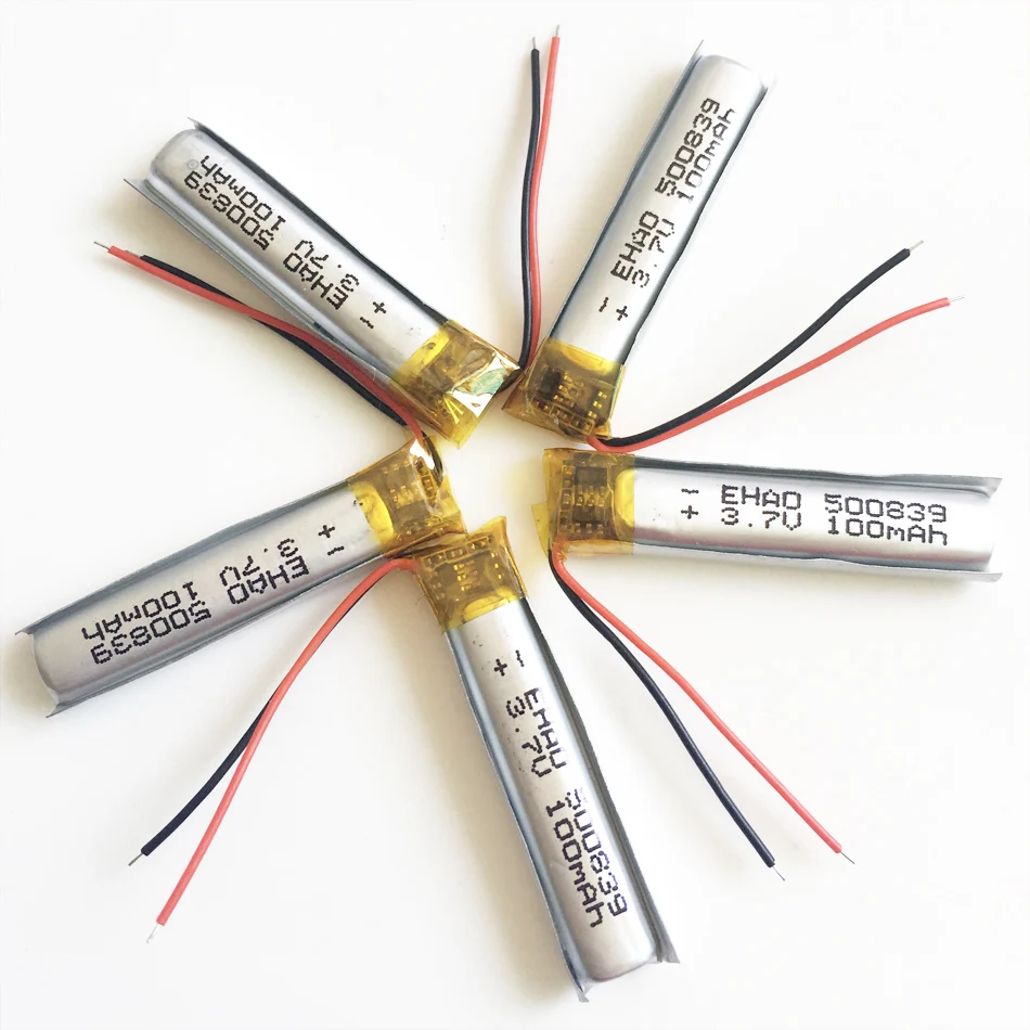 5 шт. 3,7 в 100 мАч lipo перезаряжаемые батареи 500839 литий-полимерный для MP3 bluetooth часы ручка MID гарнитура наушники видеоручка