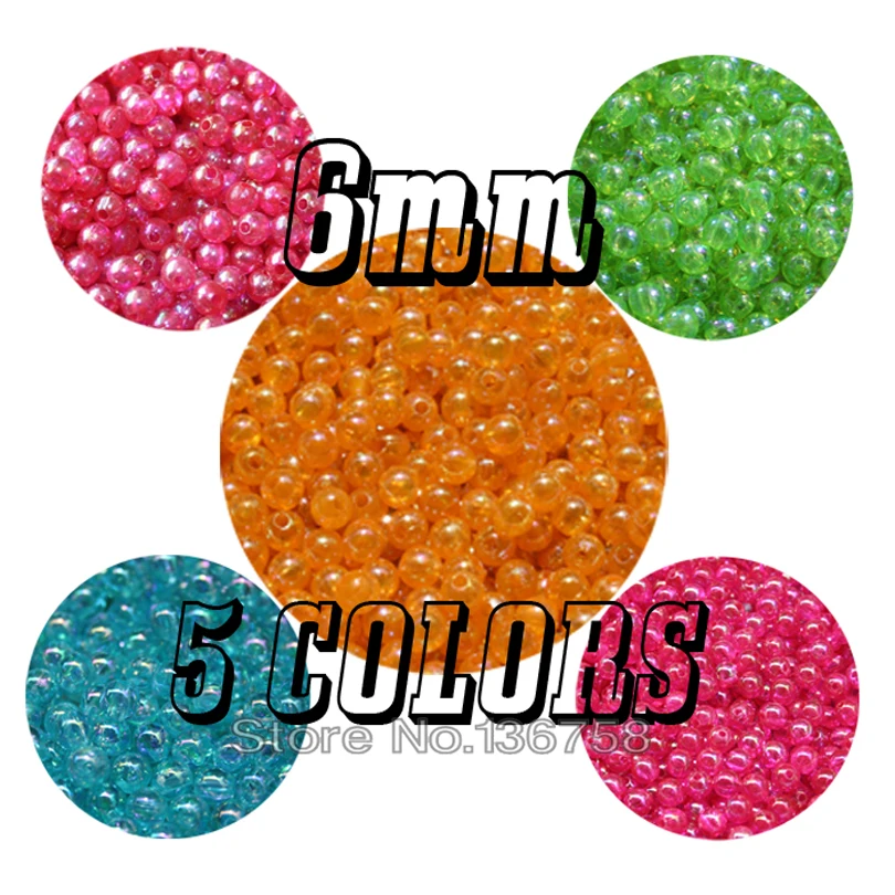 MNFT 100Pcs 5Color Round AB Beads Fly Tying Fishing Material Rigs Making Hard Floating Fishing Beads Diameter Size 6mm