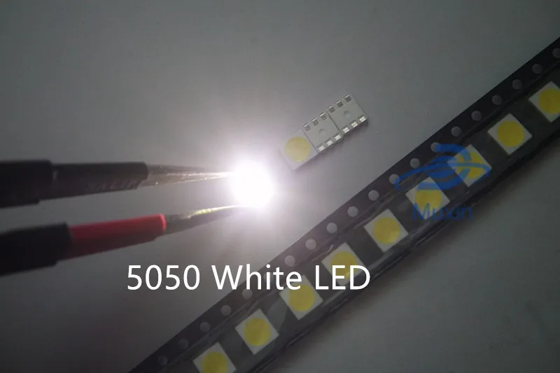 100pcs 5050 White SMD/SMT LED PLCC-6 3-CHIPS 5050 smd led 60MA Mid-power 10-18LM 0.2W