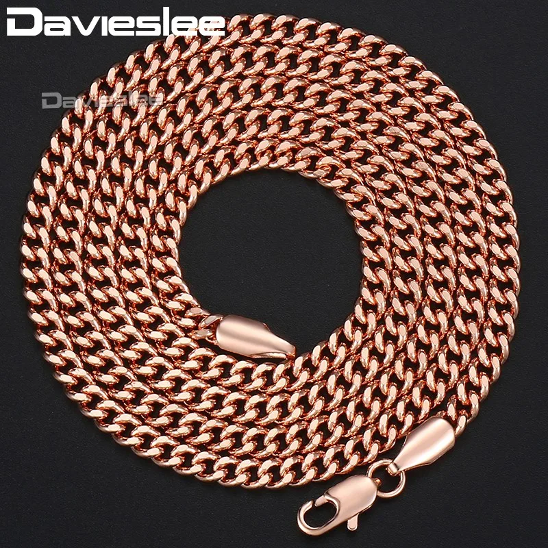 Davieslee Womens 585 Rose Gold Color Necklace Curb Cuban Link Chain for Women Jewelry Gift 3mm 18-36inch LGN220