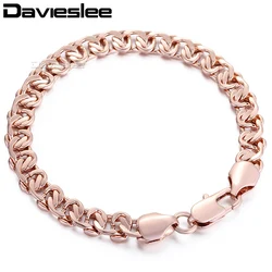 Davieslee Womens Bracelet Chain 585 Yellow White Rose Gold Color Curb Cuban Snail Link 8mm 18cm-25cm LGB271