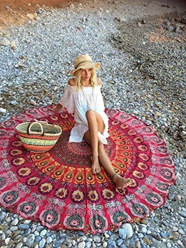 Indian Mandala Round Throw Yoga Tapestry Hippy Boho Gypsy Cotton Tablecloth Beach Towel Blanket Circle Picnic Carpet Mat