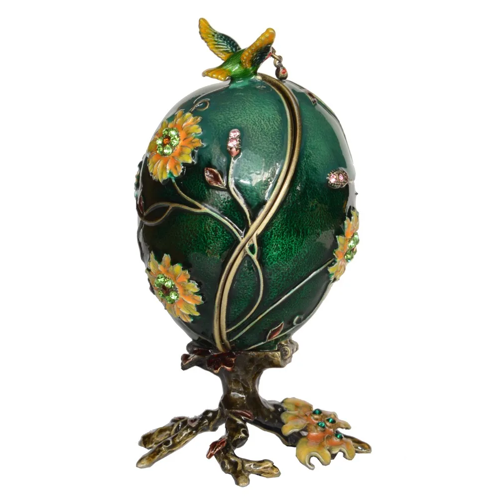 Enameled Hummingbird on Egg Trinket, Jewelry Box, Collectible Figurines, Creative Gifts