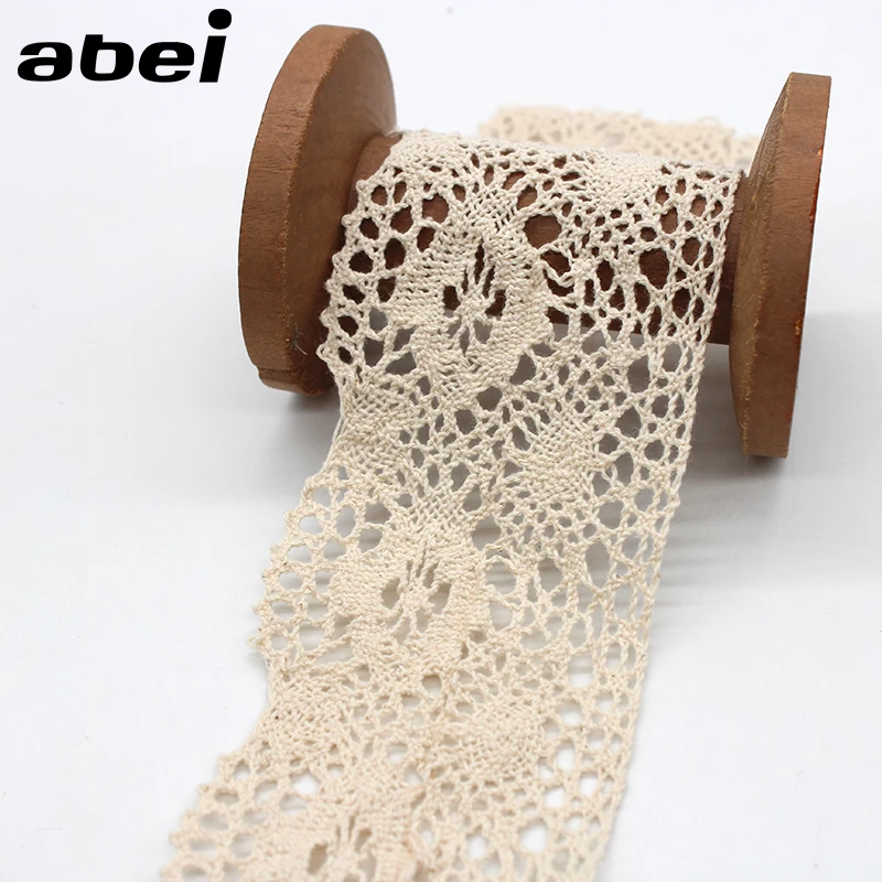 8.5cm wide 2yards/lot Knitted Cotton Lace Ribbon Beige Lace Trims DIY Wedding Scrapbook Craft Handmade Patchwork Cloth Ornaments