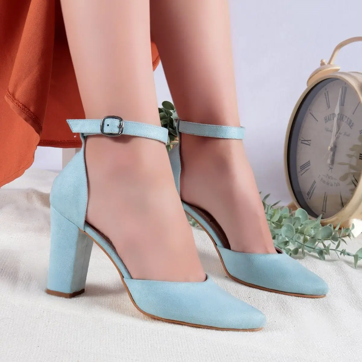 Joyce Light Blue Suede High-Heeled Shoes Patent Leather Shoes High Heel Lady Sexy Stilettos Pointy Toe Slip On Pumps Office