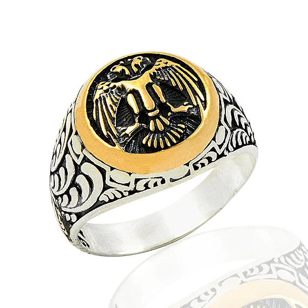 925 Silver Two Head Eagle Printed Resurrection Ertugrul Ring for MEN