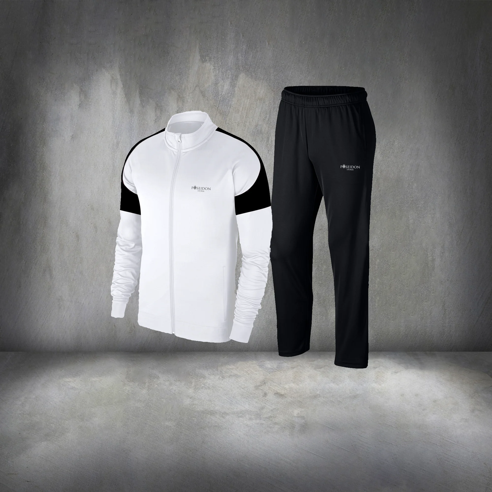 

Men's White Interlock Fabric Comfortable Sports Exercise Tracksuit Set S-3XL