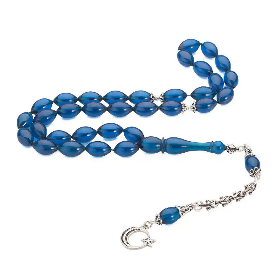 Blue Bakalite Rosary with Silver Crescent Star Tassel Stylish Design That Provides Long-term Good Quality And Durability Luxury