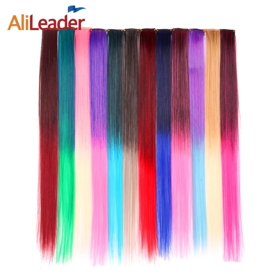 Alileader 20'' Synthetic Clip-on Hair Extension 1 Strand Ombre Rainbow Clip Hairpiece One Hairpins Hair Accessories 87 Colors