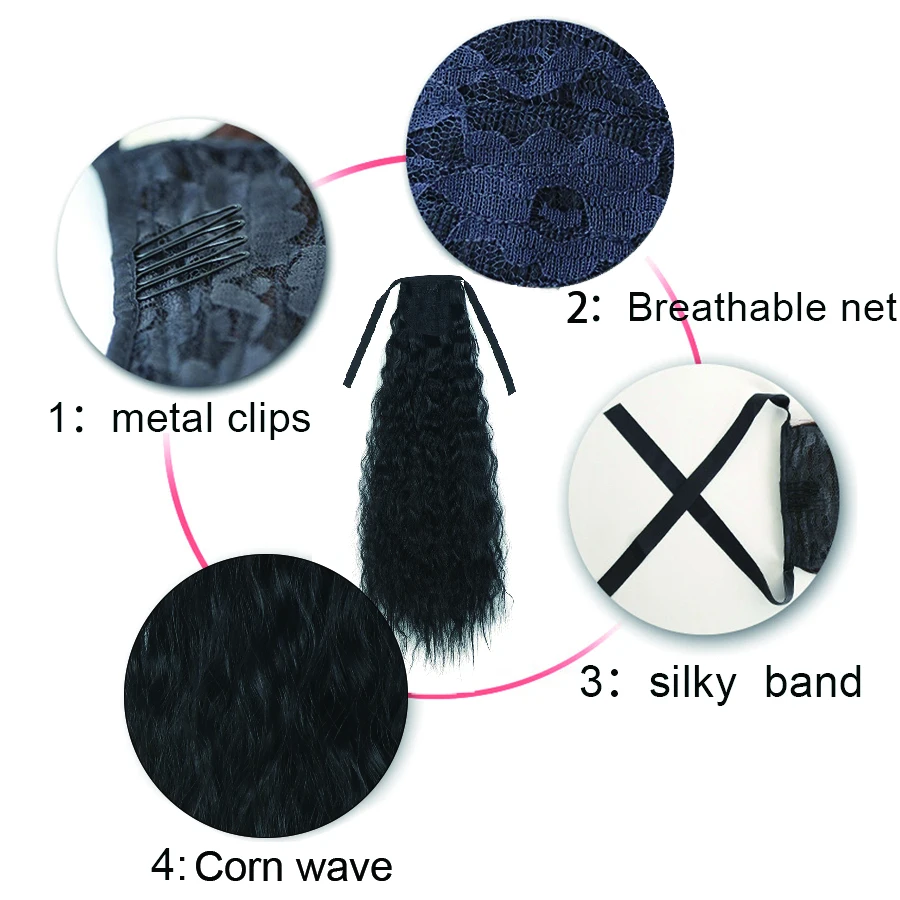 Water Wave Curly Ponytail Extensions with Hair Clips in Hairpiece Natural Black Ribbon For Hair Pony Tail Extension