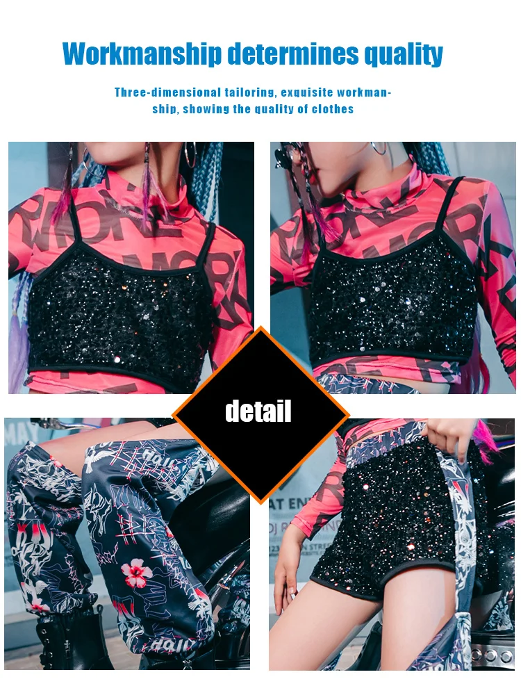 ZZL Urban Dance Girl Clothes Hip-hop Costumes Cool Clothes for Children K-pop Outfits Jazz Dance Runway Show Performance Wear