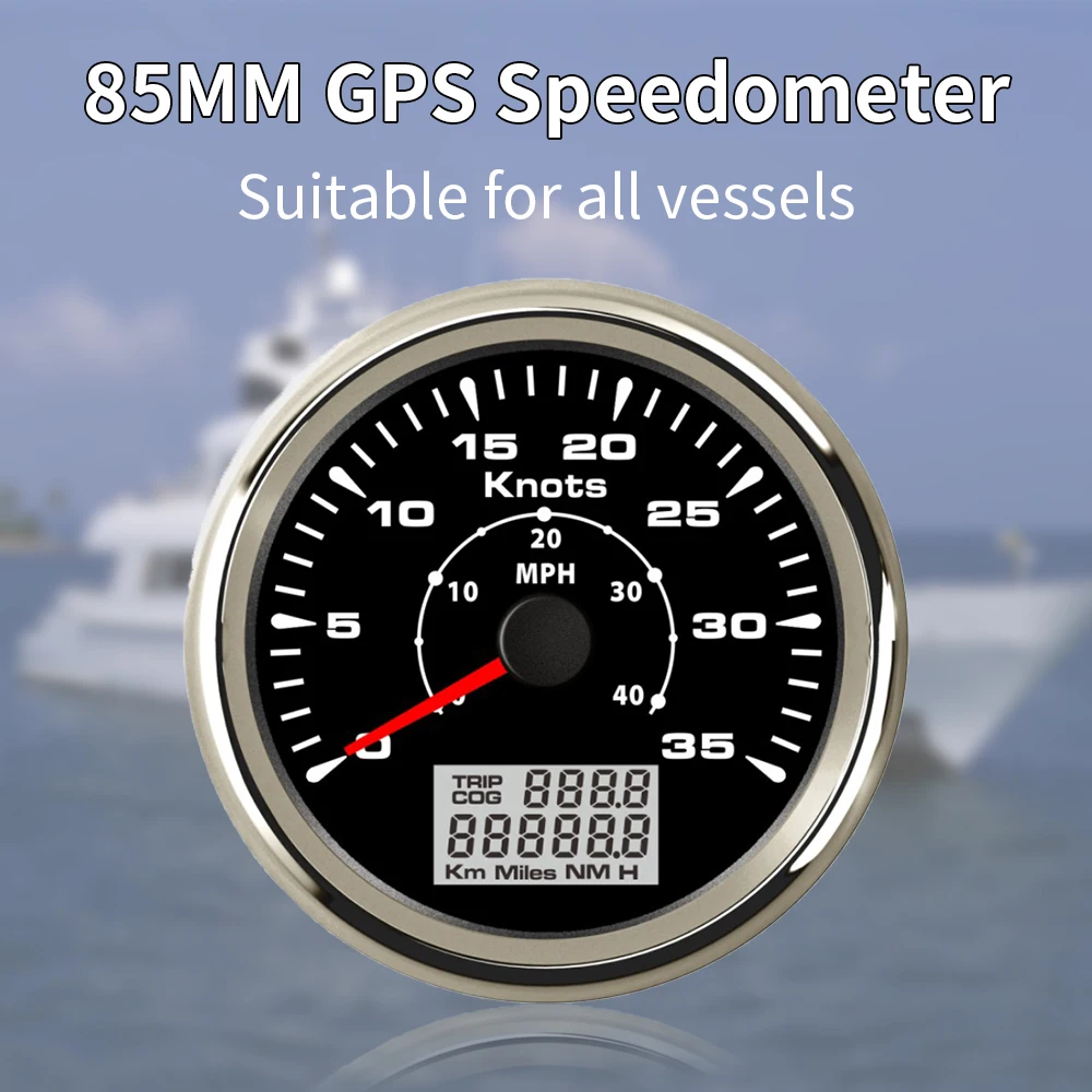 New 85mm Waterproof GPS Speedometer Odometer 0-35Knots/0-70Knots with 8 Color Backlight Universal 3-3/8 inches 85mm 12V/24V