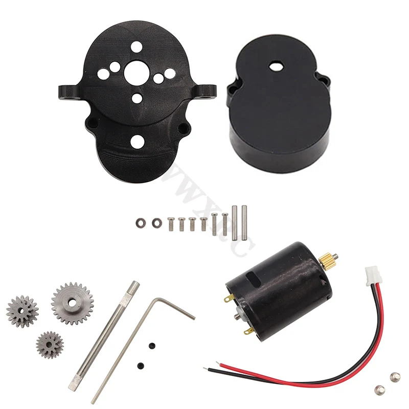 علبة تروس معدنية كاملة WPL D12 مُبيّت علبة التروس مع التروس الفولاذية ومجموعة محرك 370 لأجزاء WPL D42 1/10 إكسسوارات حديثة للتحكم بالراديو