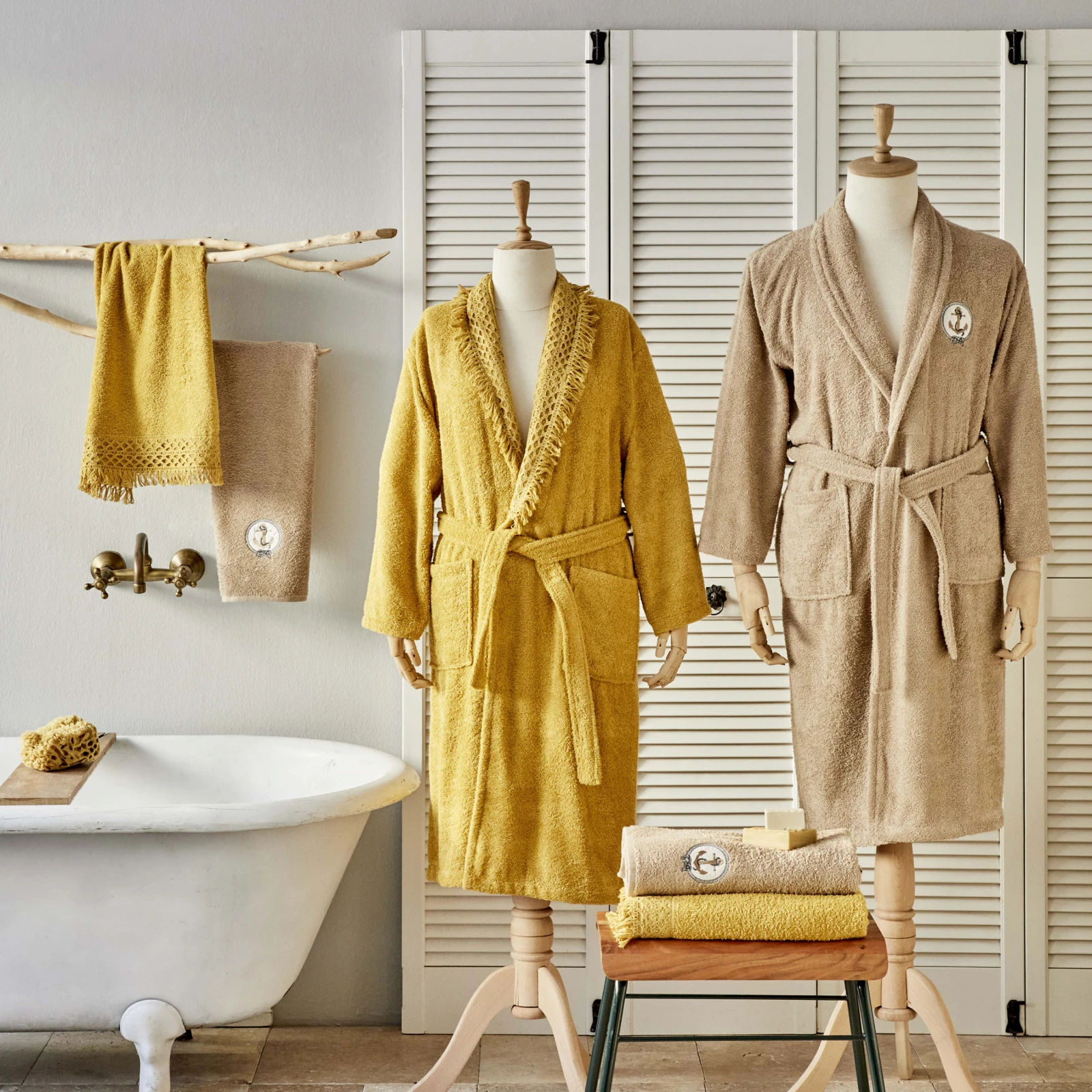 

Lacy 6 Pcs Family Bathrobe Set Mustard/Beige