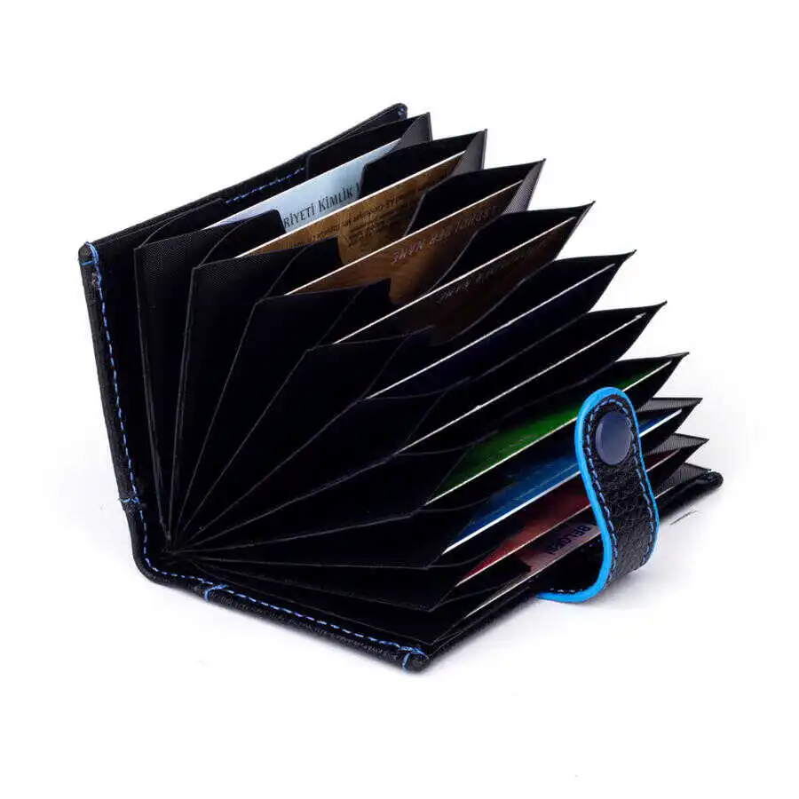 Accordion Model Genuine Leather Men's Cardholder Black-Blue Detailed Purse New Id Casual For a Lifetime Money Pocket Quality