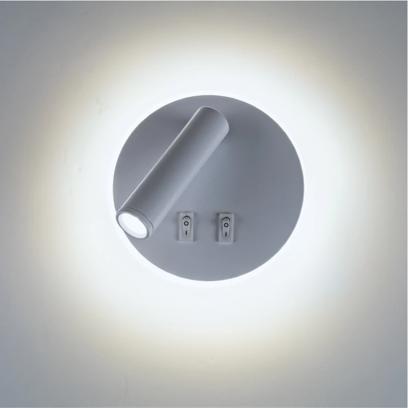 8W modern style LED white round Wall + small focus, waterproof can be installed indoors and outdoors, cool light 6000k