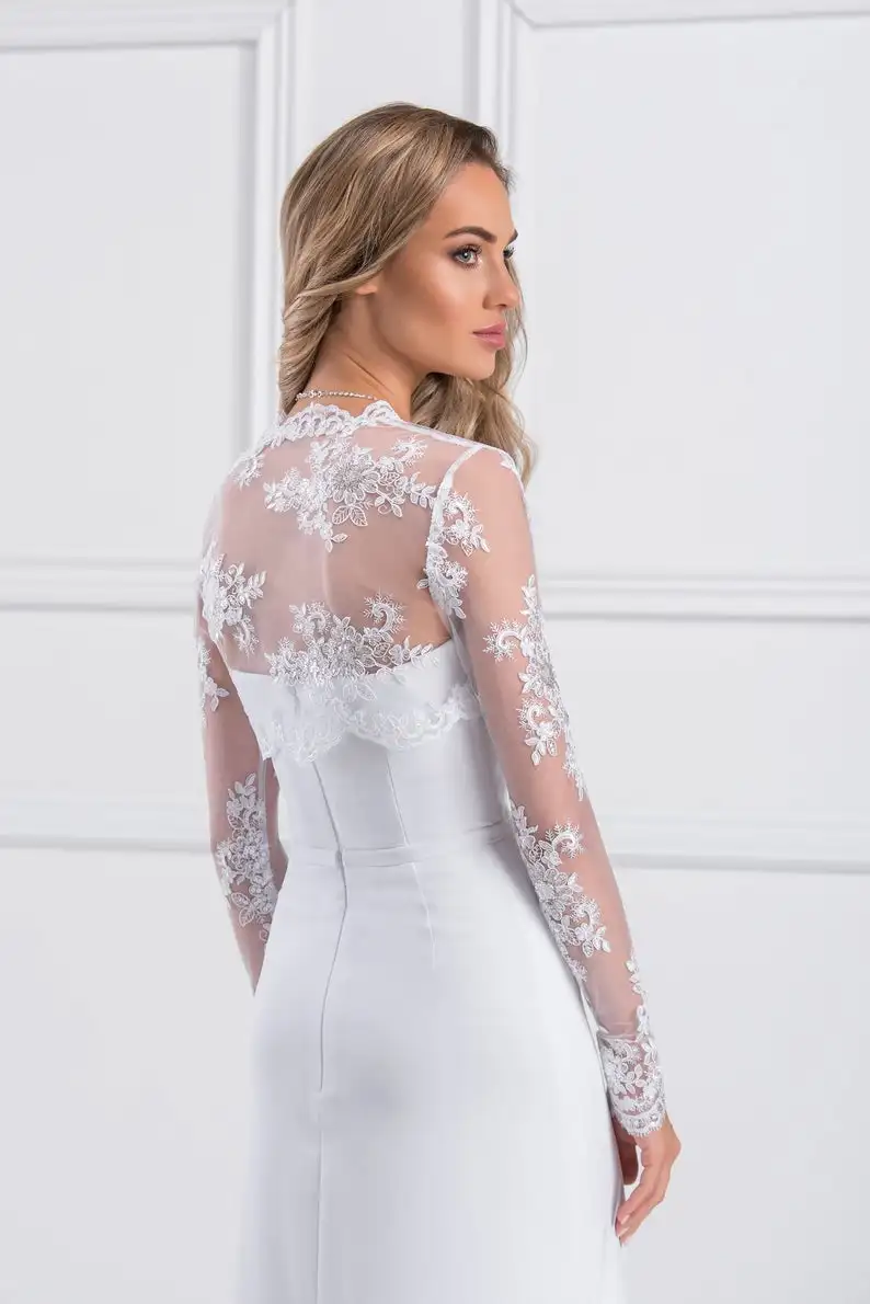 CloverBridal Freies Angepasst Spitze Bolero Langarm Braut Jacke Frauen Weibliche Braut Bolero Für Hochzeit WJ935