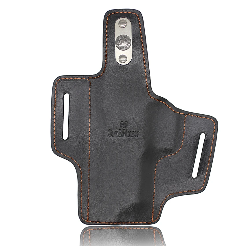 Gun&Flower 2 Slot Thumb release Full Grain Leather Open Muzzle Gun Pouch for Glock 17/22/31