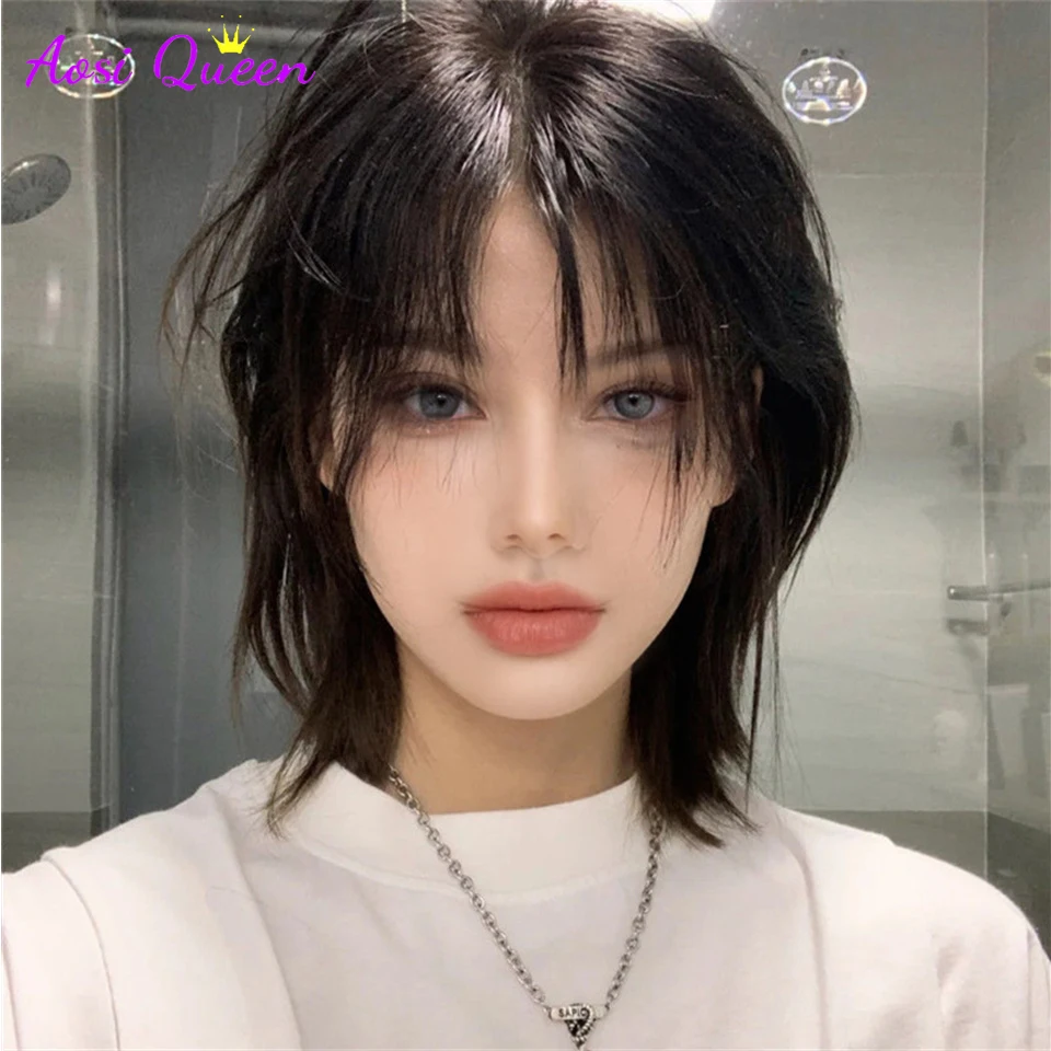 AS Wig Female Short Hair Black  color matching Handsome Korean Natural Fluffy Net Red Cos Universal Realistic Wig