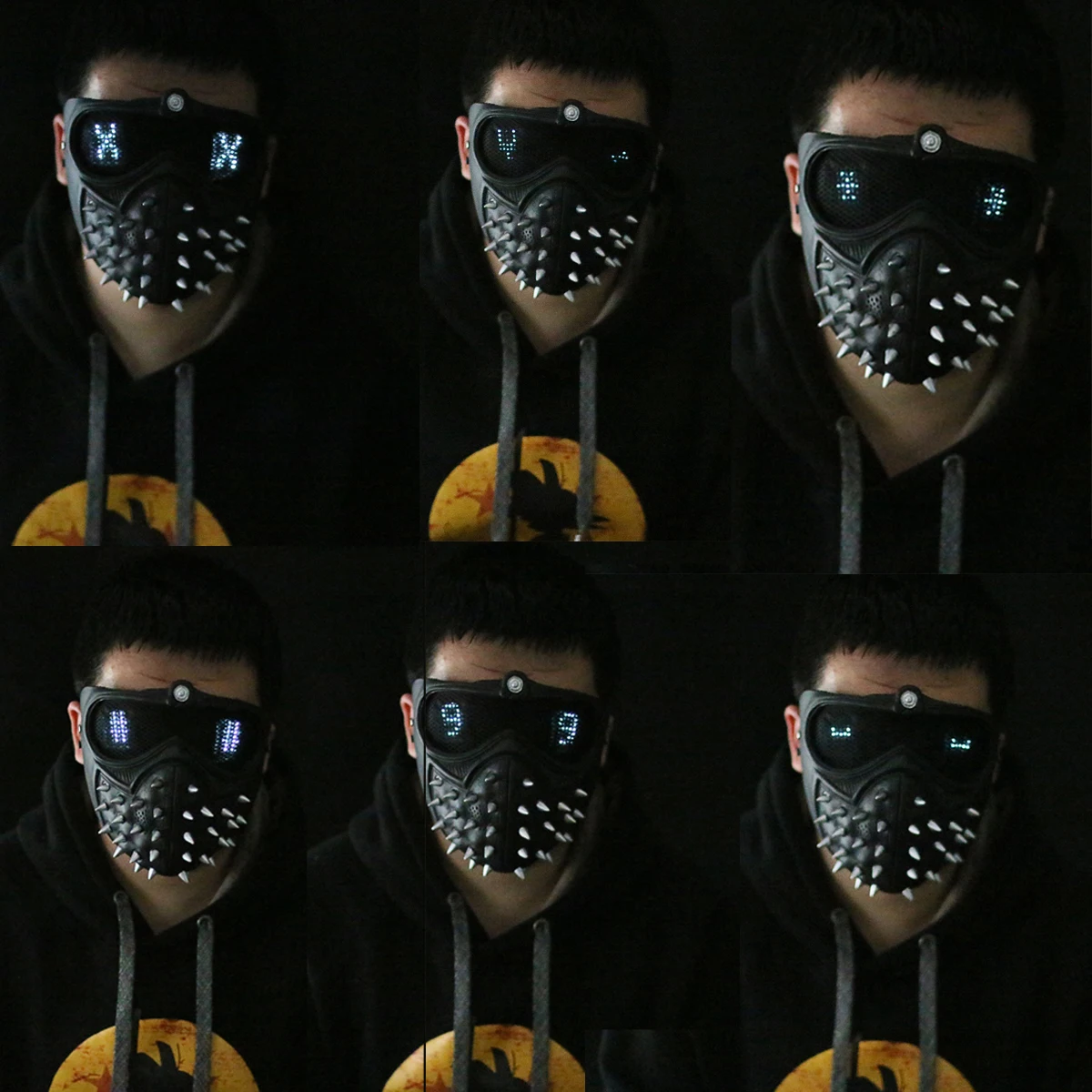 25 Emoticons Changeable Watch Mask Dogs 2 Marcus Wrench LED Light Rivet Face Masks Cosplay Mask Prop