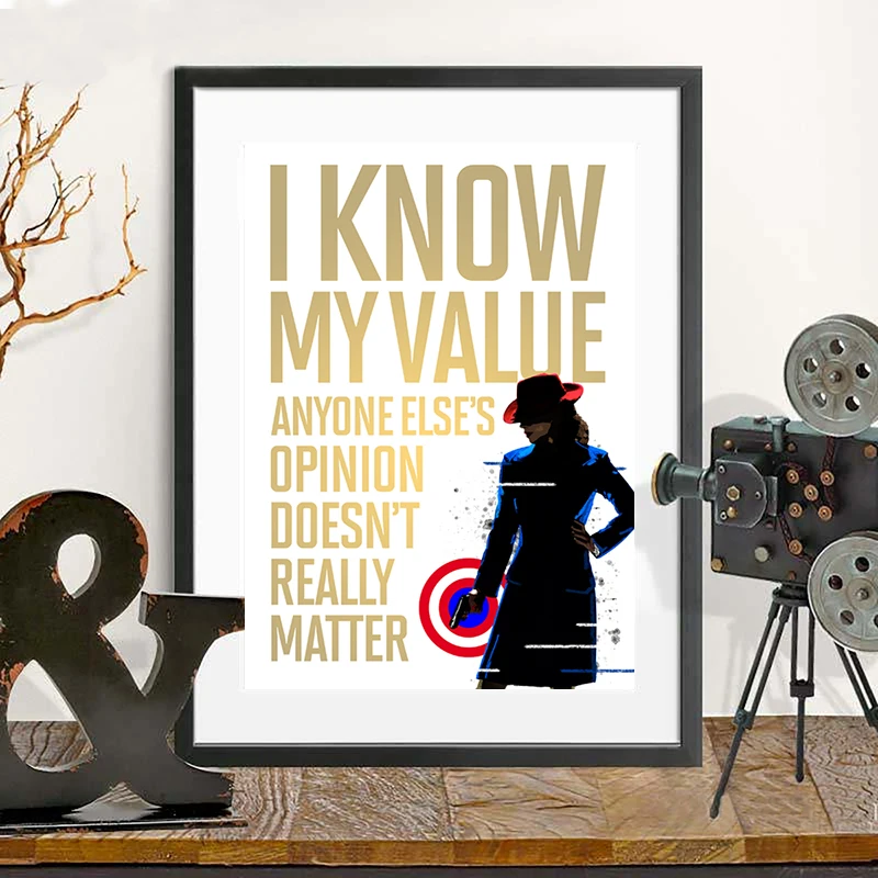Реагент Картер вдохновил цитату я знаю свою ценность Печать Классическая научная фантастика ТВ серия плакат настенное искусство картины на холсте Живопись Домашний Декор