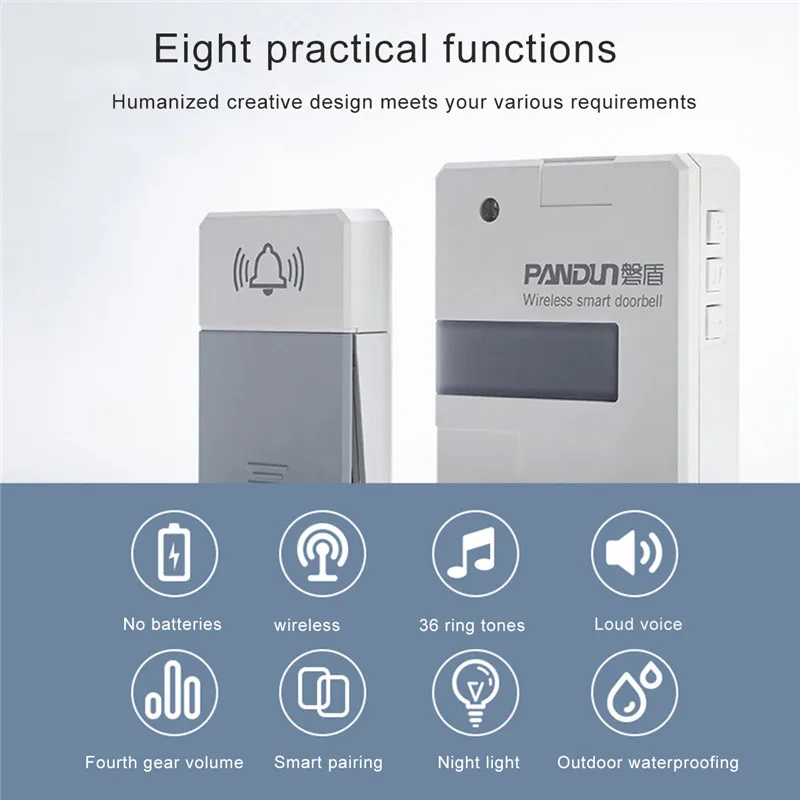 Smart Wireless Doorbell 36 Ringtones 4 Levels of Volume Multifunction Home With Night Light
