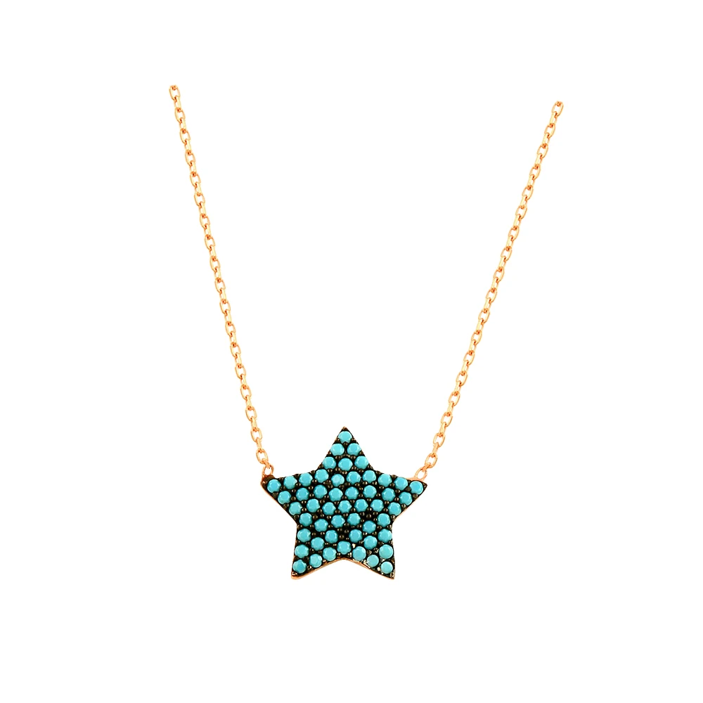 Star Necklace Micro Pave Turquoise Women Necklace 925 Sterling Silver Dainty Cute Boho Star Charm Pendant Necklace for Women