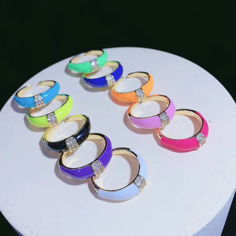 5Pcs/Lot Most Popular Colorful Enamel CZ Resizable Rings For Woman