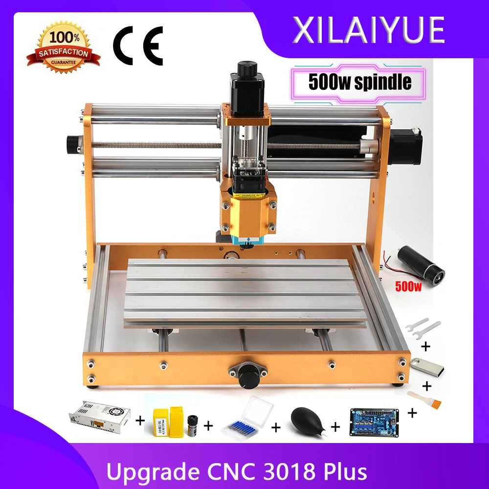 CNC 3018 Plus Metal Frame Engraver GRBL DIY Pcb Milling Machine,Nema 17 Stepper 52mm 300/500W Spindle Carved On metal