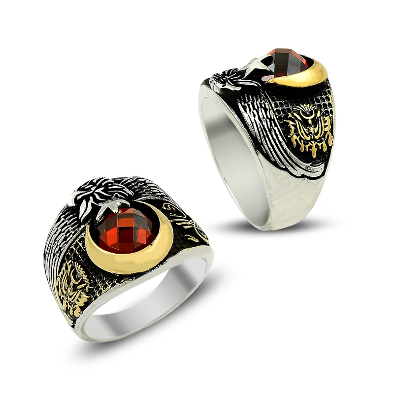 925 Silver Traditional Moon Printed Turkish Rings for Men