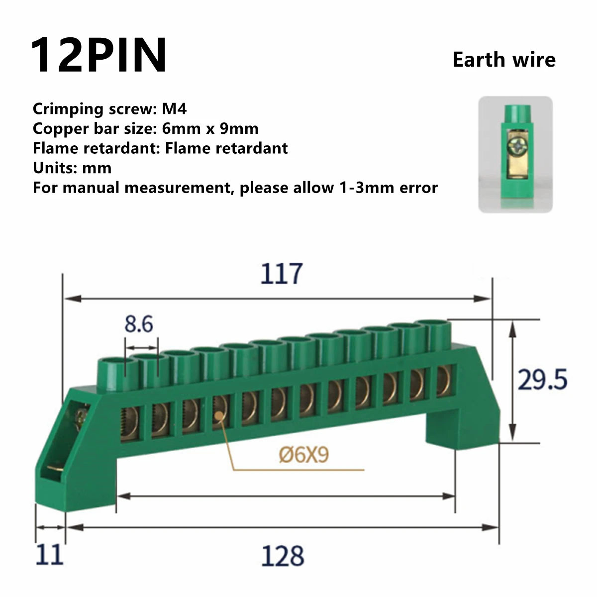 Blauw Wit Groen Nullijn 4Pin 6Pin 8Pin 10PiN 12PiN Messing Schroef Aarding Brug Blokaansluiting Aarde En Neutrale
