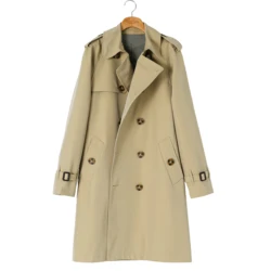 Men's Trench Coat Mid-length Double Breasted Windbreaker Loose Fit for Autumn and Winter Male Vintage Military Clothing