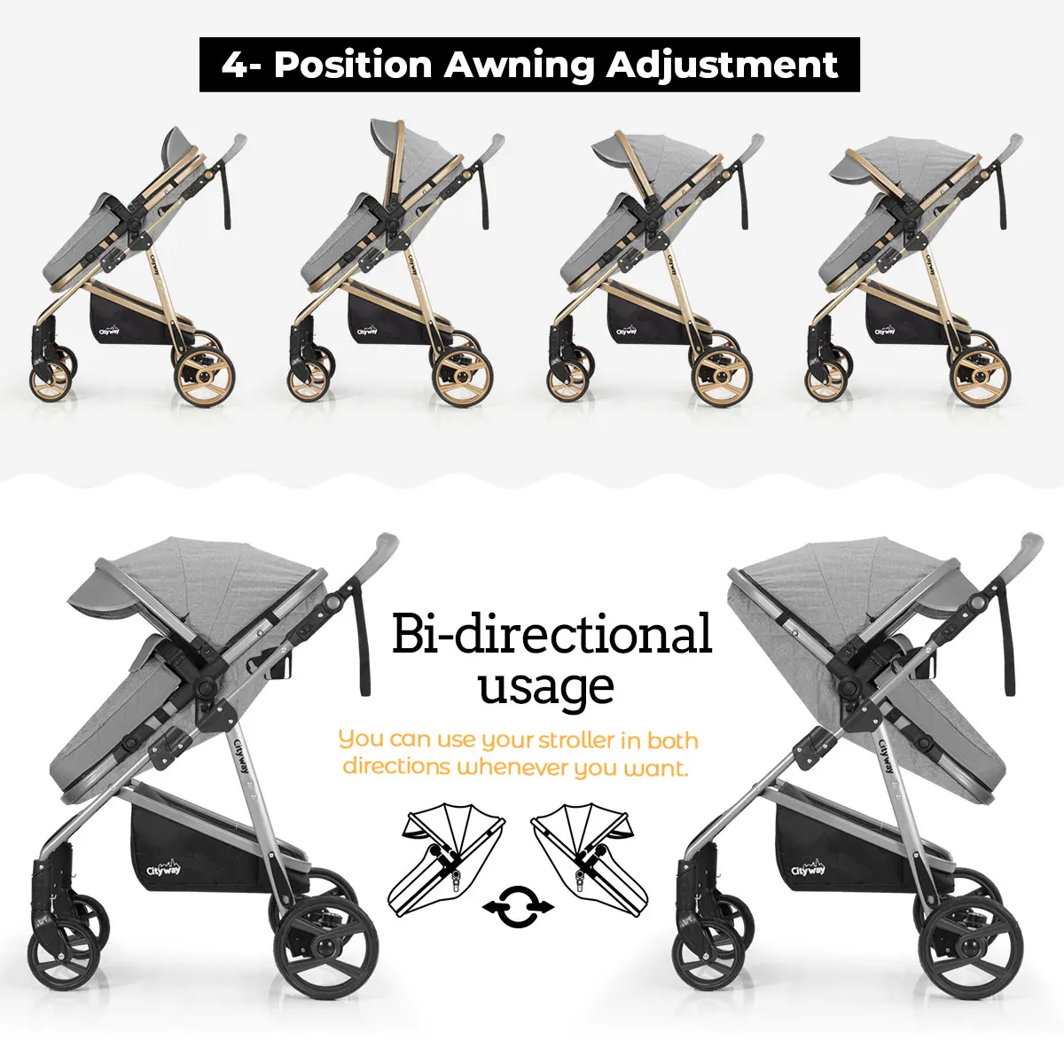 Baby stroller Kiwi City Way 5 in 1 Stroller, Carry Cot, Carrying Seat, Nursing Bag, Raincoat,