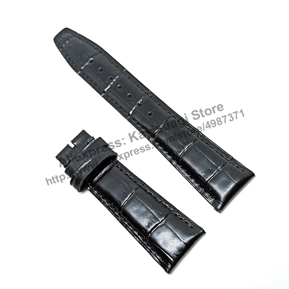 22mm Bright Black Leather Watch Band Strap - Comp. IWCWatch Portuguese & Schaffhausen