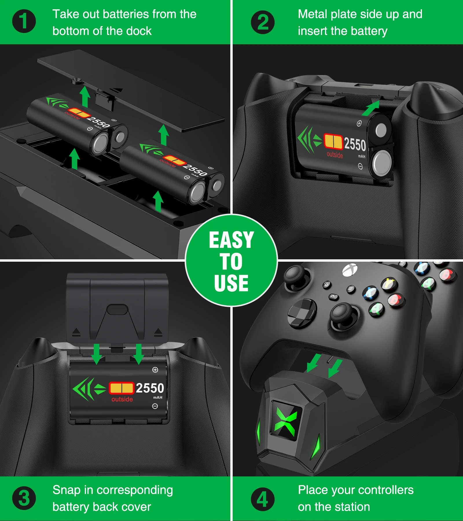 Podwójna ładowarka kontrolera dla stacji ładowarka do pada Xbox Series X | S/ Xbox One/X/S z zestawy akumulatorów 2X255 0mAh