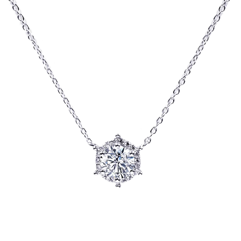 Tianyu Gems Silver Necklace Round Diamonds Pendant 0.5ct/1ct Sparkle Moissanite Women 18k White Gold Plated Jewelry Accessories