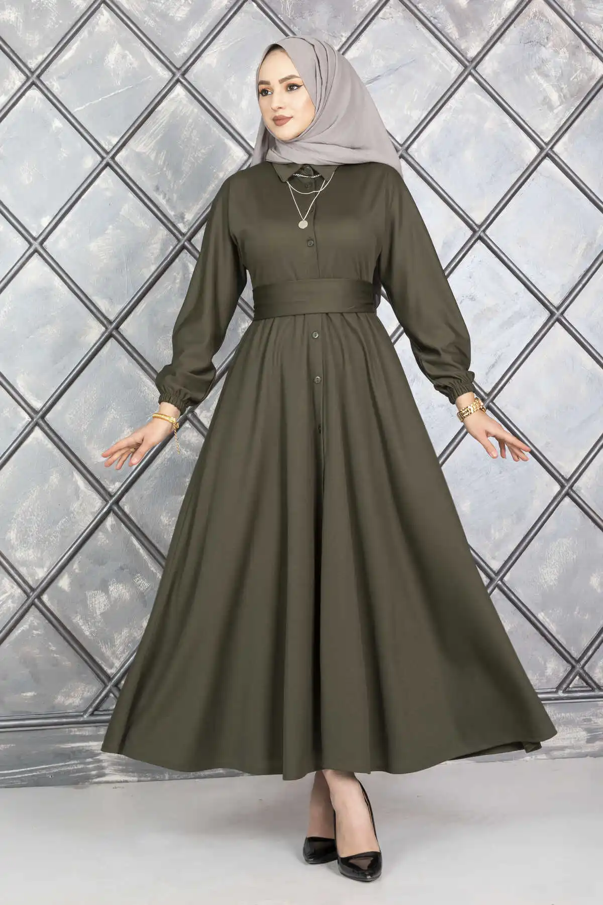 Women Button Down Belted Veiling Dress Luxury Kaftan Dubai Abaya Turkey For Musulman African Hijab Longo Vestidos Modest 2022