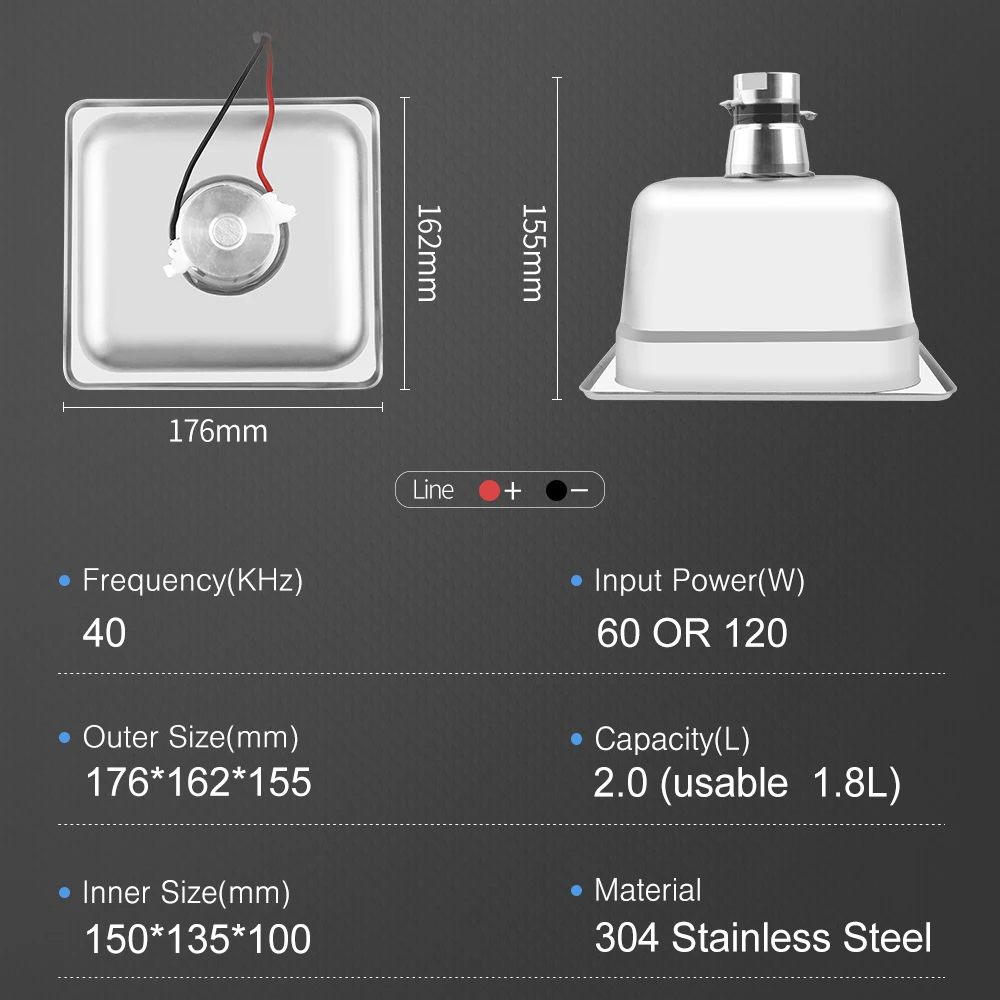 Резервуар для очистки Granbosonic 2L, 304 сталь, 60 Вт/120 Вт, ультразвуковой преобразователь 40 кГц, домашняя Ванна «сделай сам»