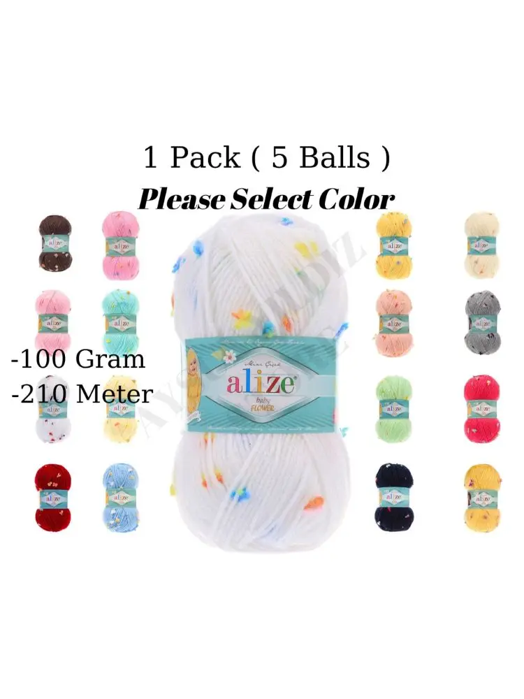 Thread 1 Pack ( 5 Balls ) Alize Baby Flower Hand Knitting Yarn ( %94 Acrylic %6 Polyamide) 100 Gram 210 Meter Crochet Tool Kit