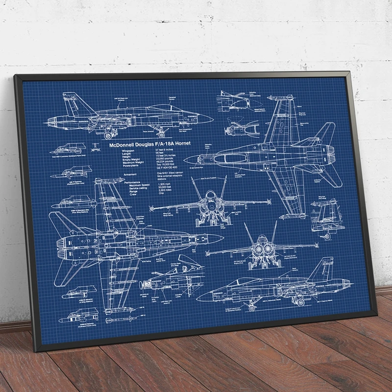 Air Force Plane F18 Hornet Patent Prints Airplane Poster Fighter Jet Blueprint Art Canvas Painting Picture Pilot Gift Home Decor