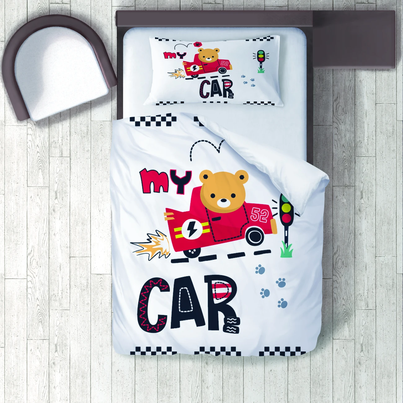 

Duvet Cover Set Bedding Set Pillow Case for Baby and Kids Room 3D Printed Race Red Car Bear Traffic Light model 119