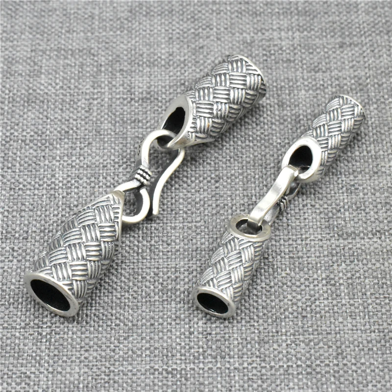 925 Sterling Silver Weave Woven Leather Cord End Cap with Hook Clasp for Bracelet Necklace