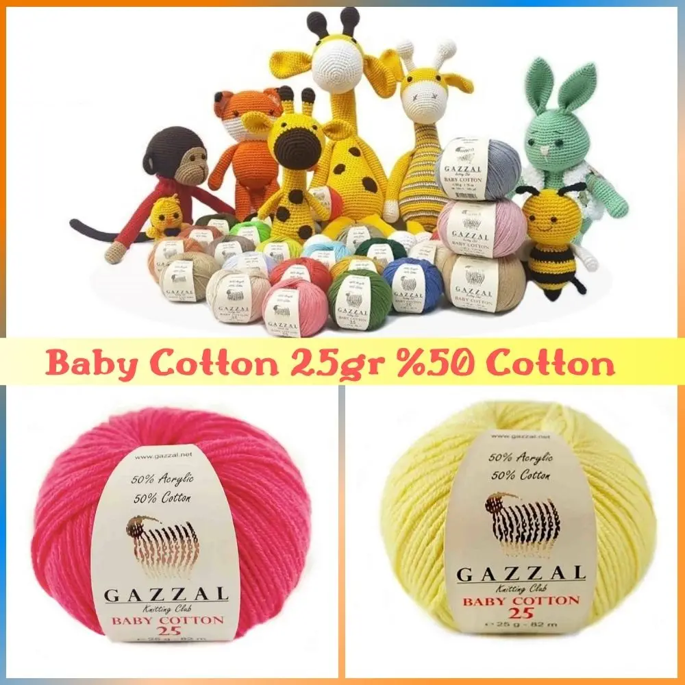 Gazzal Baby Cotton  Balls Amigurumi Hand Knitting Yarn, 25 Grams 82 Meters, Thread, Crochet, Bath Sponge, Cardigan, Blouse, Quality, Beret, Hobby, Knit, Packs, Palmie Store,  Made In Turkey - DIY