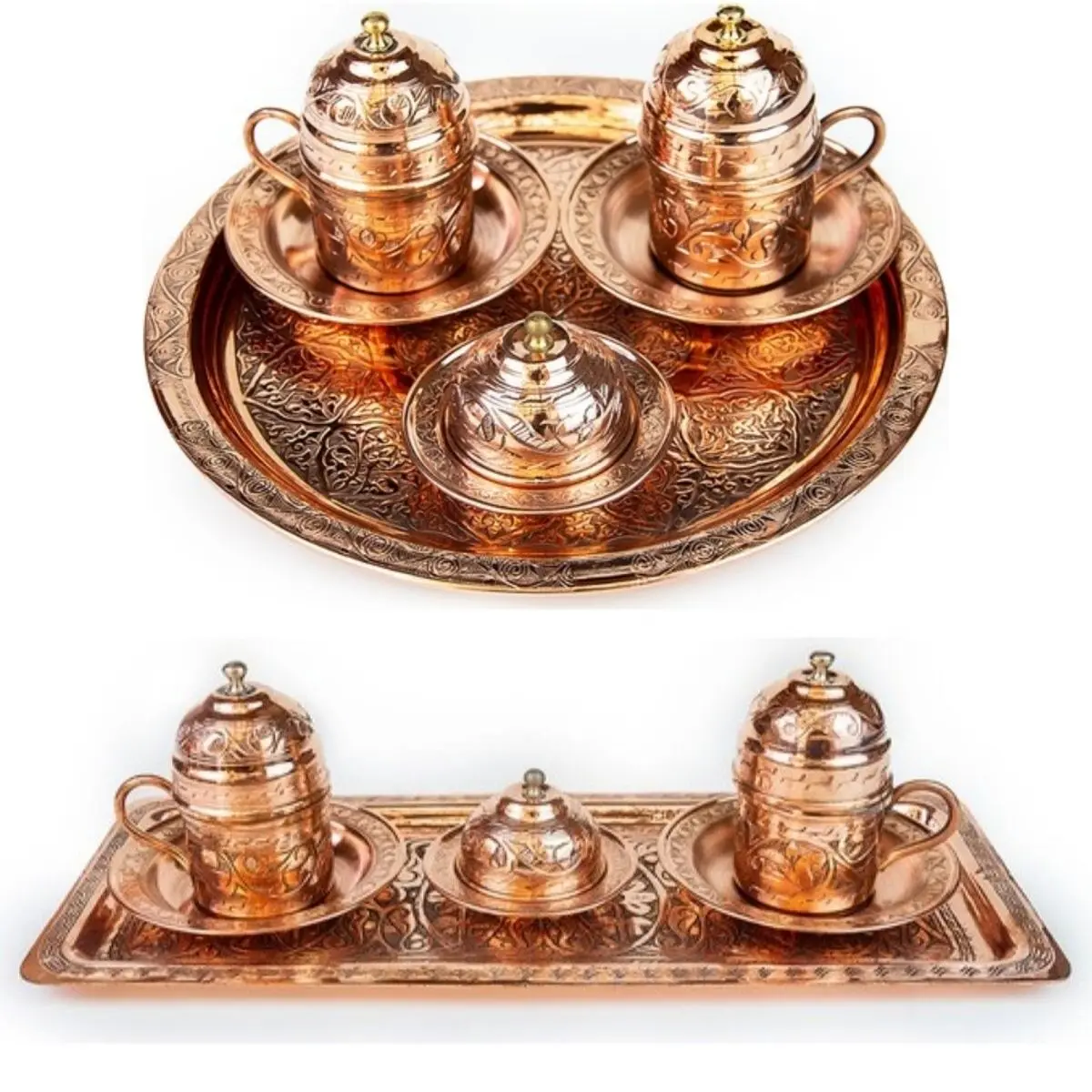 

Handmade Copper Coffee Cup Sets for 2 Persons Real Copper Ottoman Patterned Cups Tray Turkish Delight Cup Set Authentic